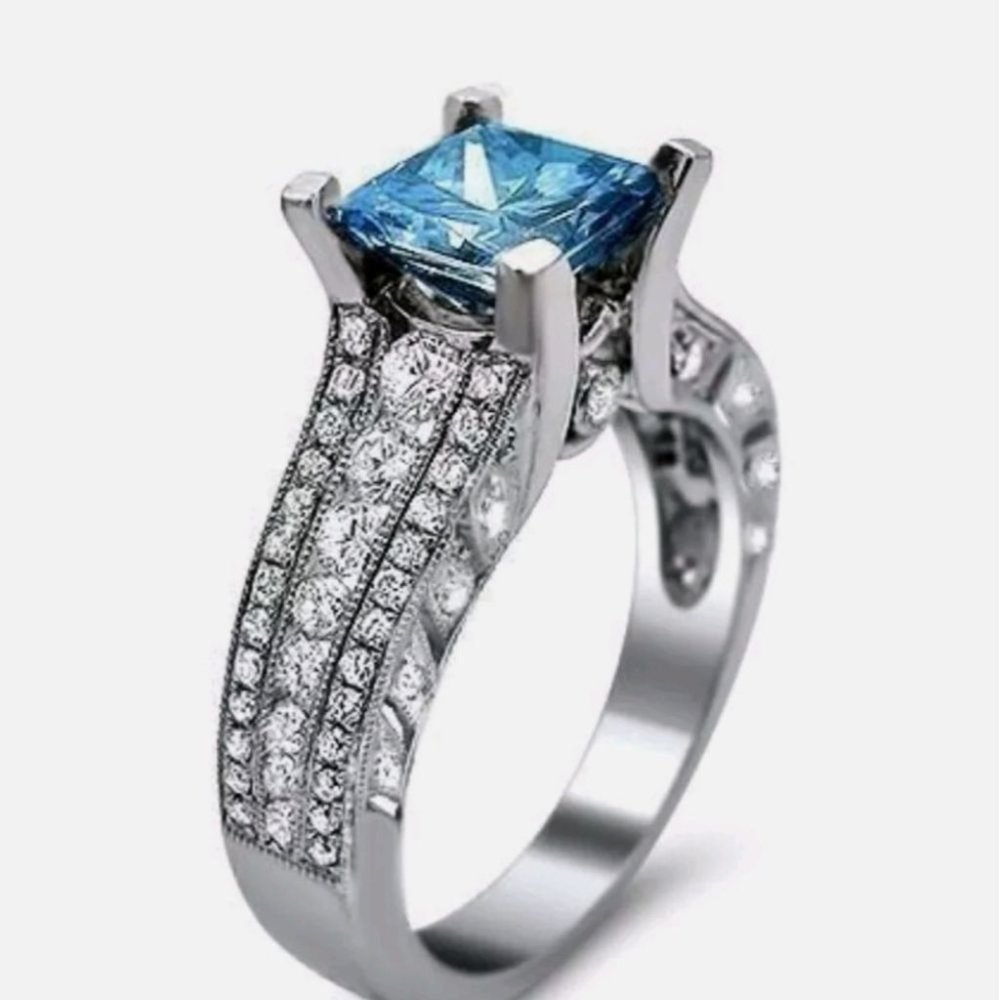 Stamped s925 Aquamarine Ring - Picture 2 of 3